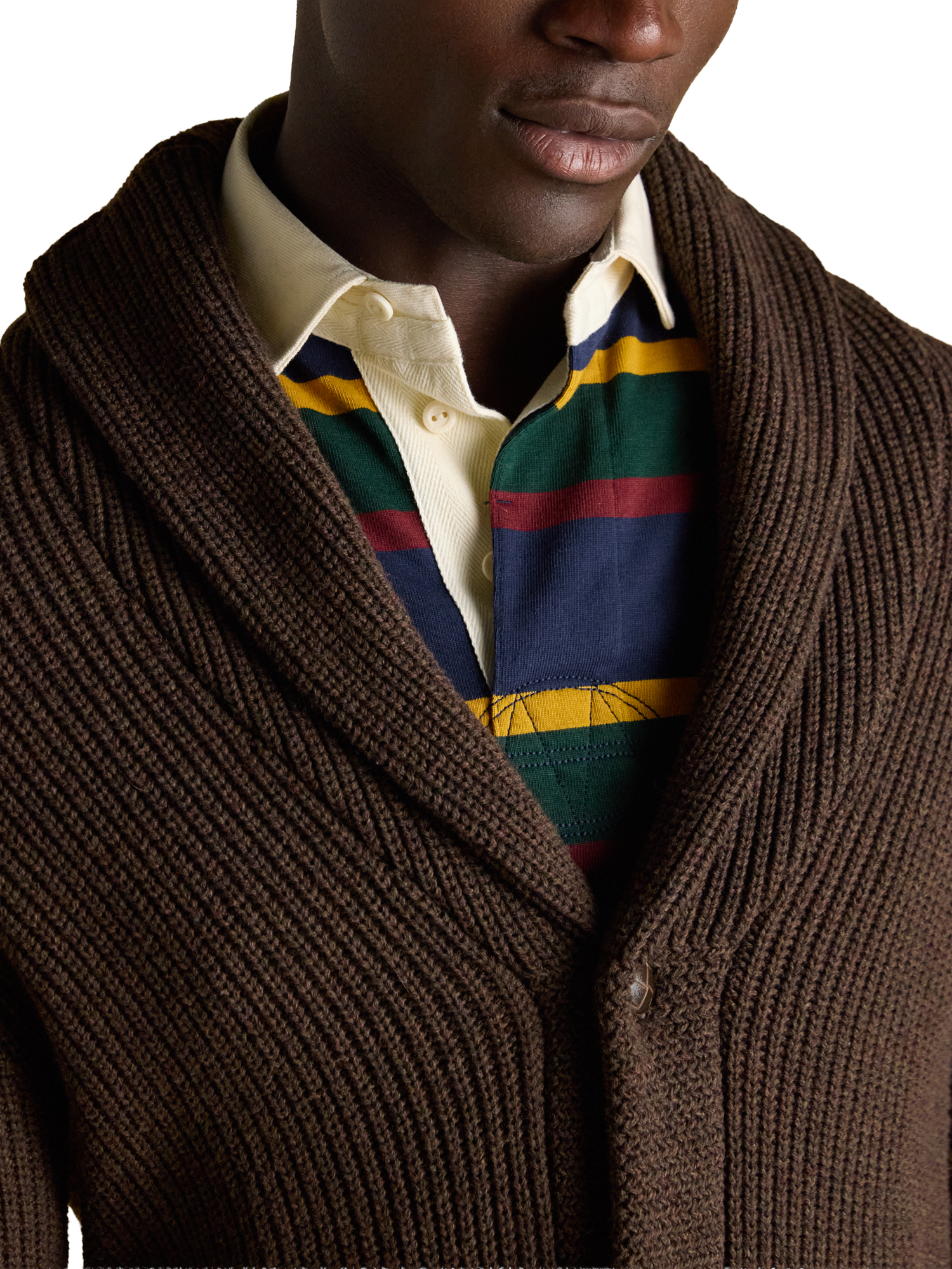 Product image 5 of 7, which shows Joules Cotton Blend Shawl Cardigan, Brown, S