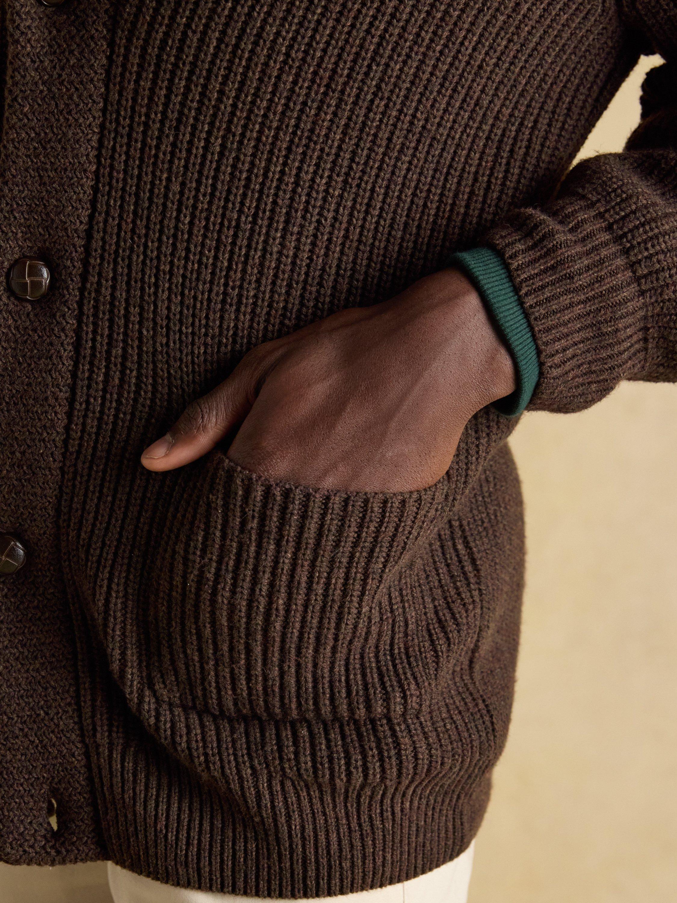 Product image 6 of 7, which shows Joules Cotton Blend Shawl Cardigan, Brown, S