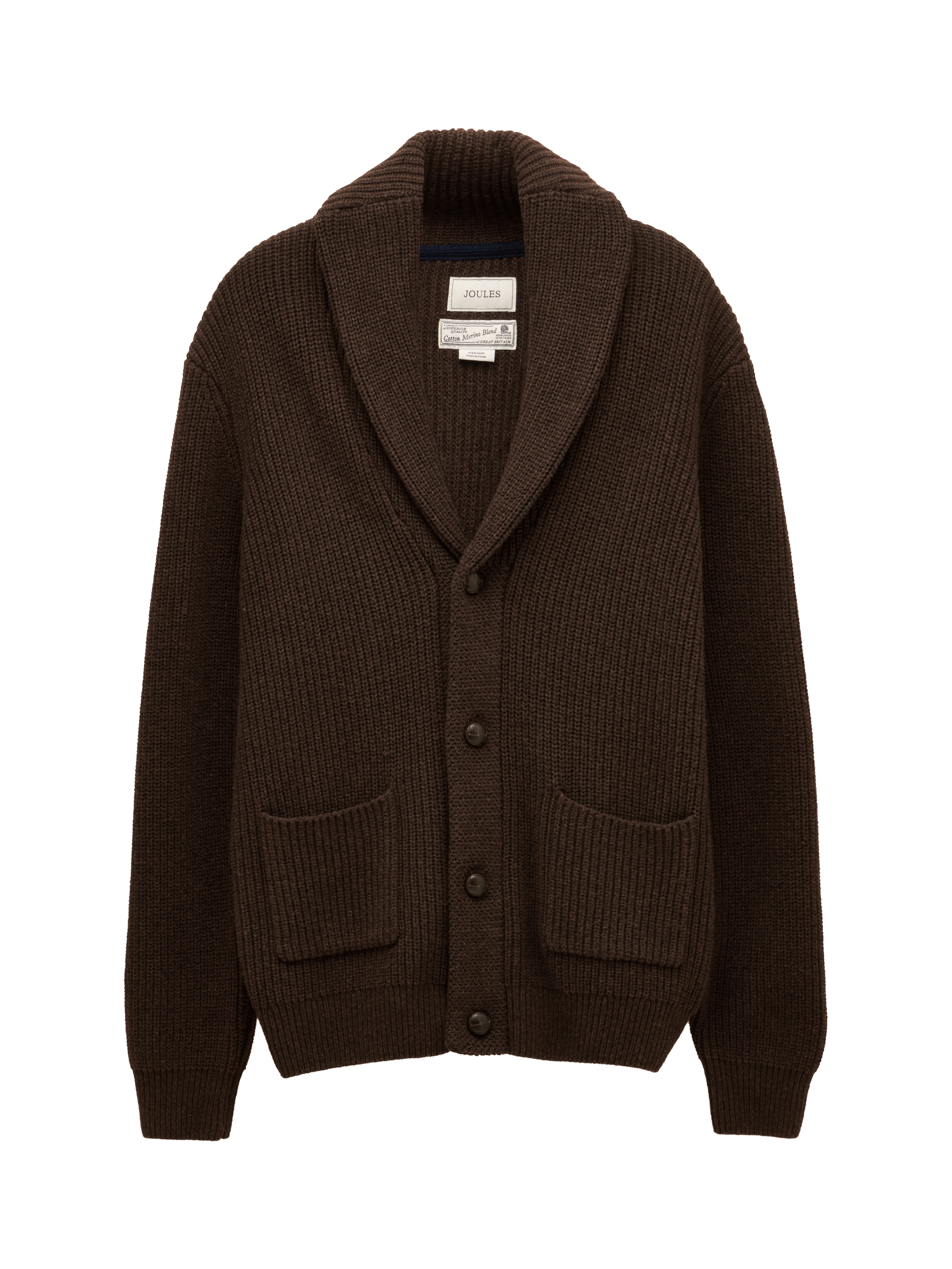 Product image 7 of 7, which shows Joules Cotton Blend Shawl Cardigan, Brown, S
