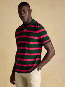 Joules Woody Cotton Stripe Short Sleeve Polo Shirt, Green/Pink