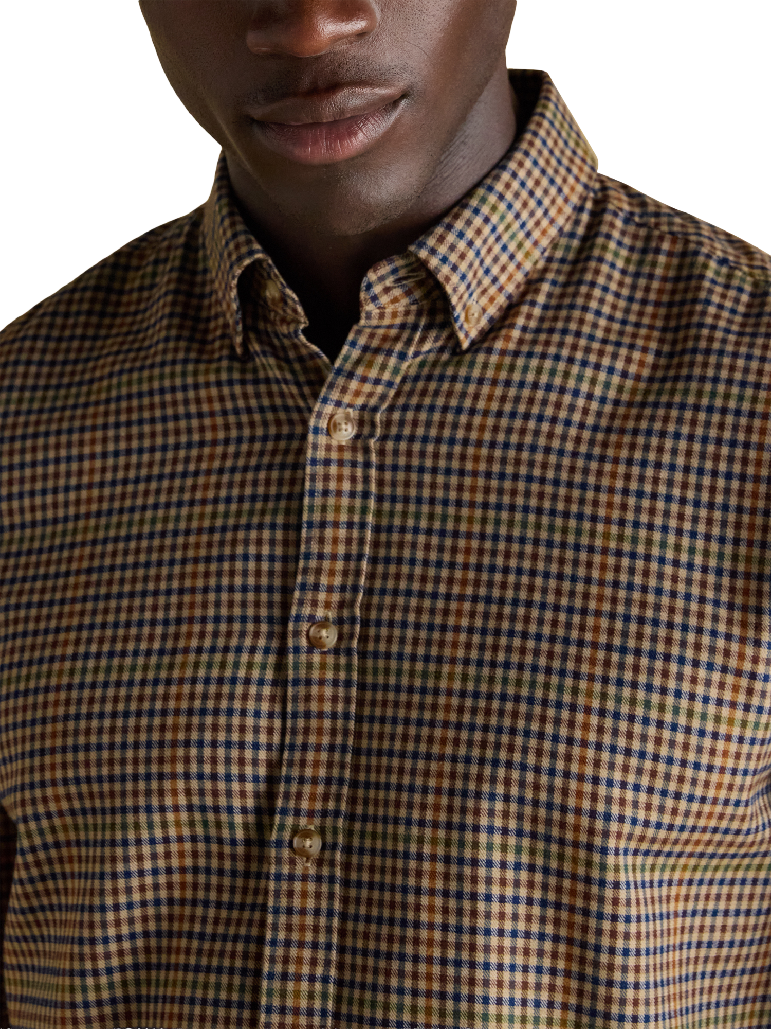 Product image 4 of 8, which shows Joules Cotton Check Long Sleeve Collar Shirt, Brown, S