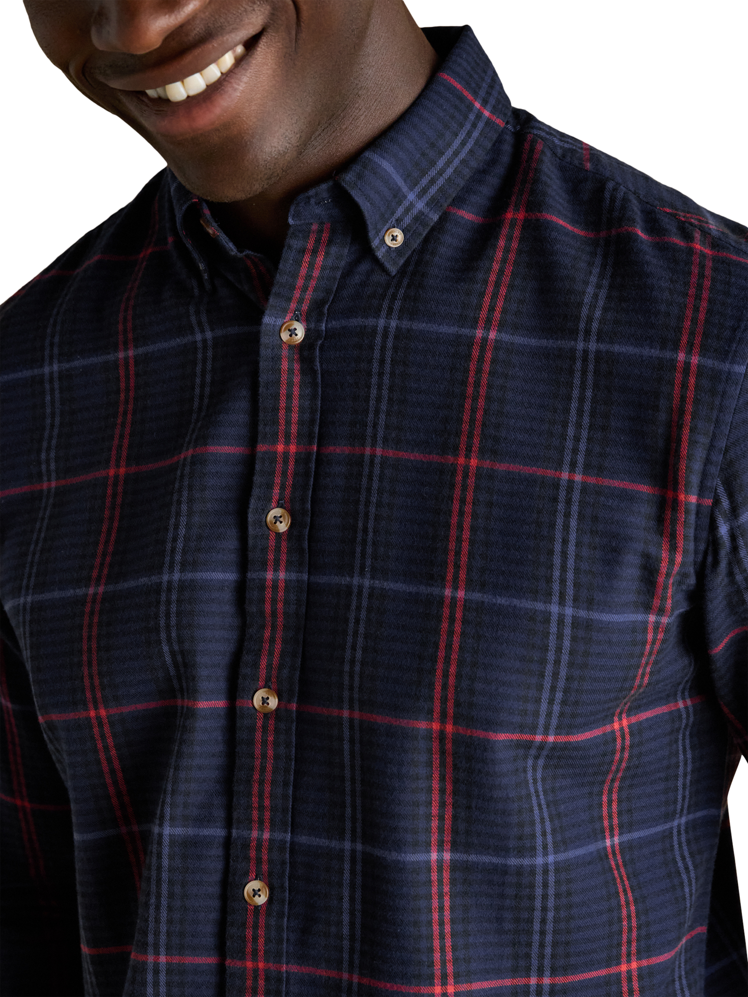 Product image 3 of 9, which shows Joules Cotton Flannel Long Sleeve Collar Shirt, Navy, S