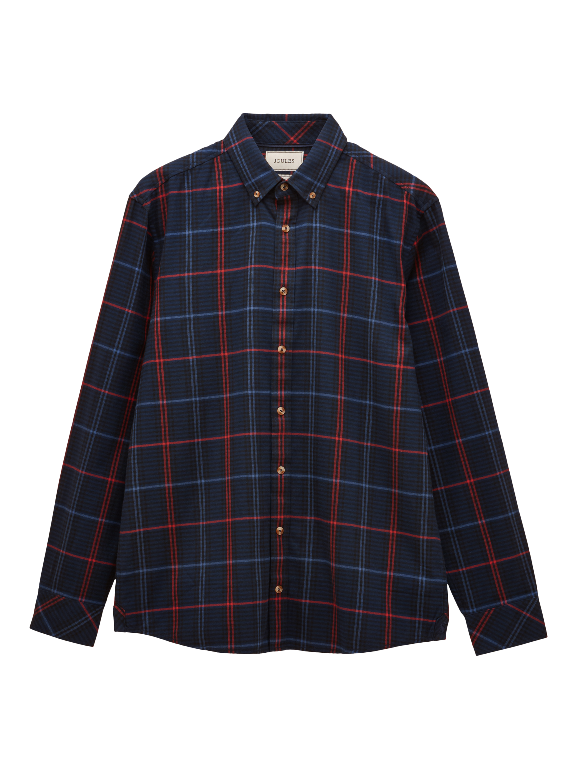 Product image 4 of 9, which shows Joules Cotton Flannel Long Sleeve Collar Shirt, Navy, S