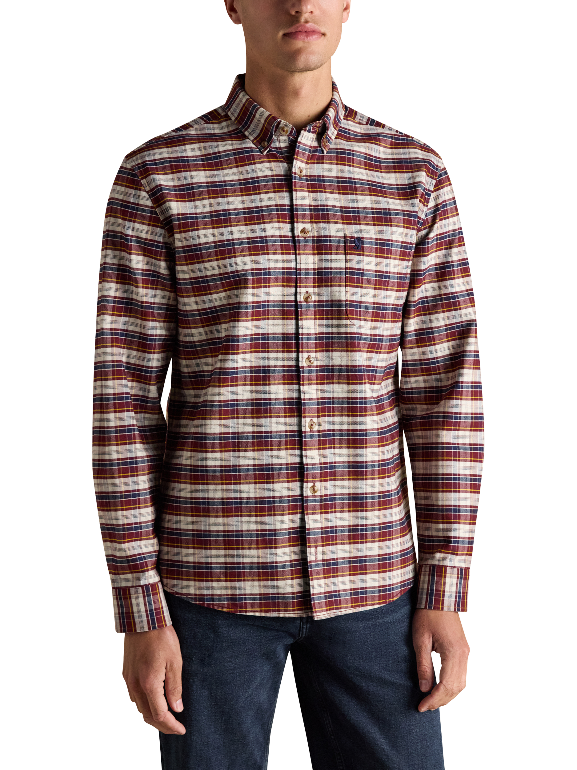 Product image 1 of 10, which shows Joules Cotton Check Oxford Shirt, Red, XL
