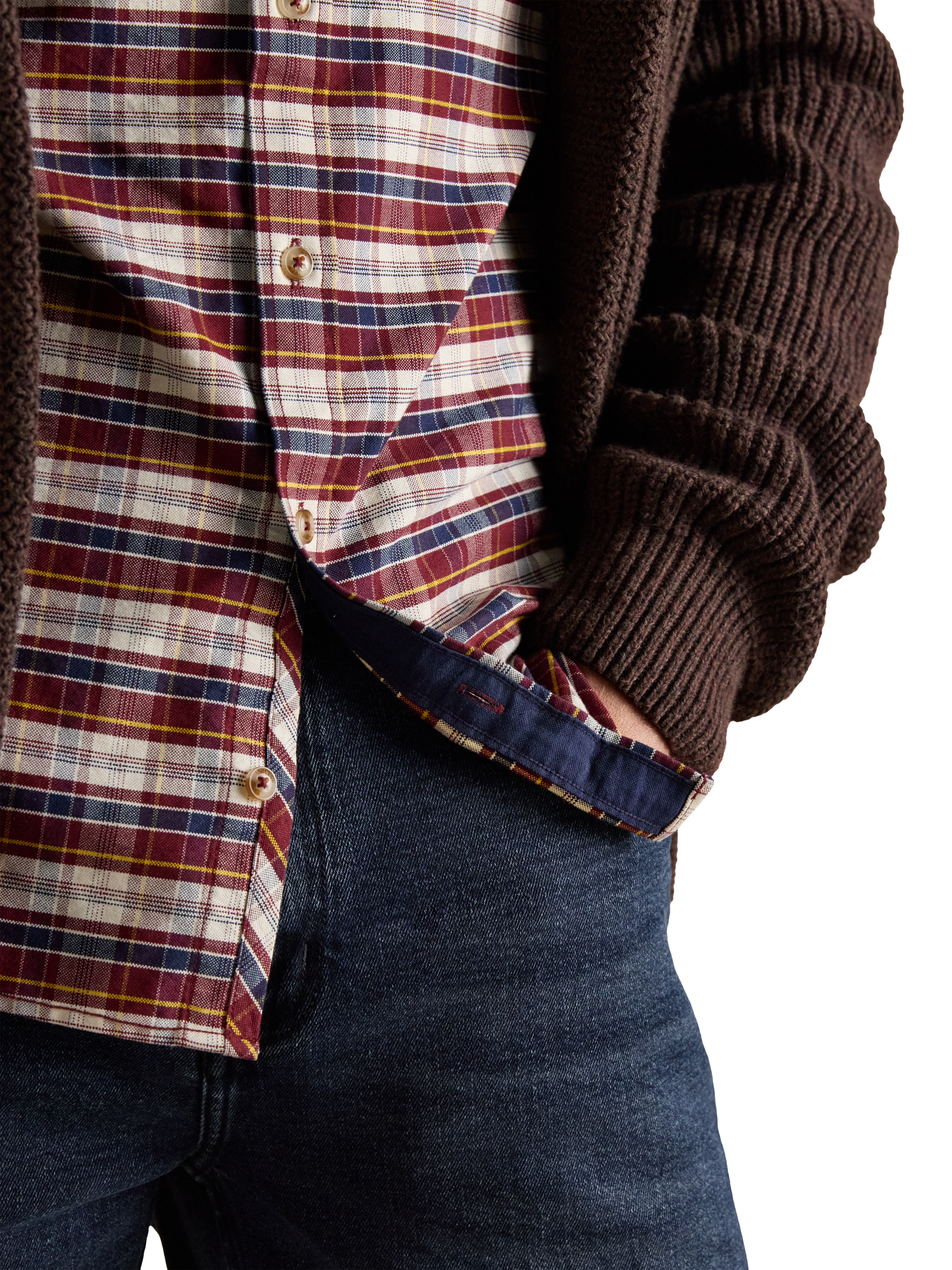 Product image 3 of 10, which shows Joules Cotton Check Oxford Shirt, Red, XL