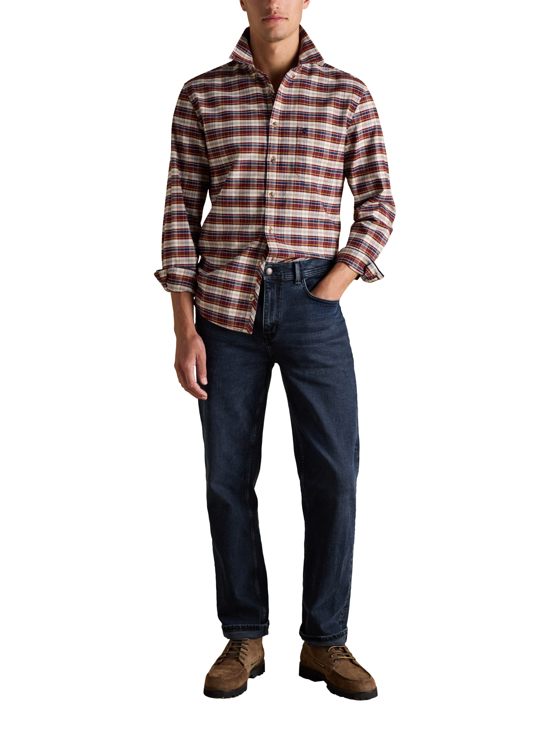 Product image 5 of 10, which shows Joules Cotton Check Oxford Shirt, Red, XL