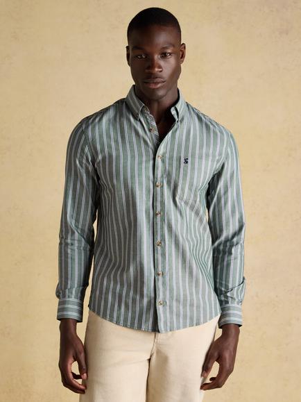 Joules Cotton Regular Fit Stripe Oxford Shirt, Green