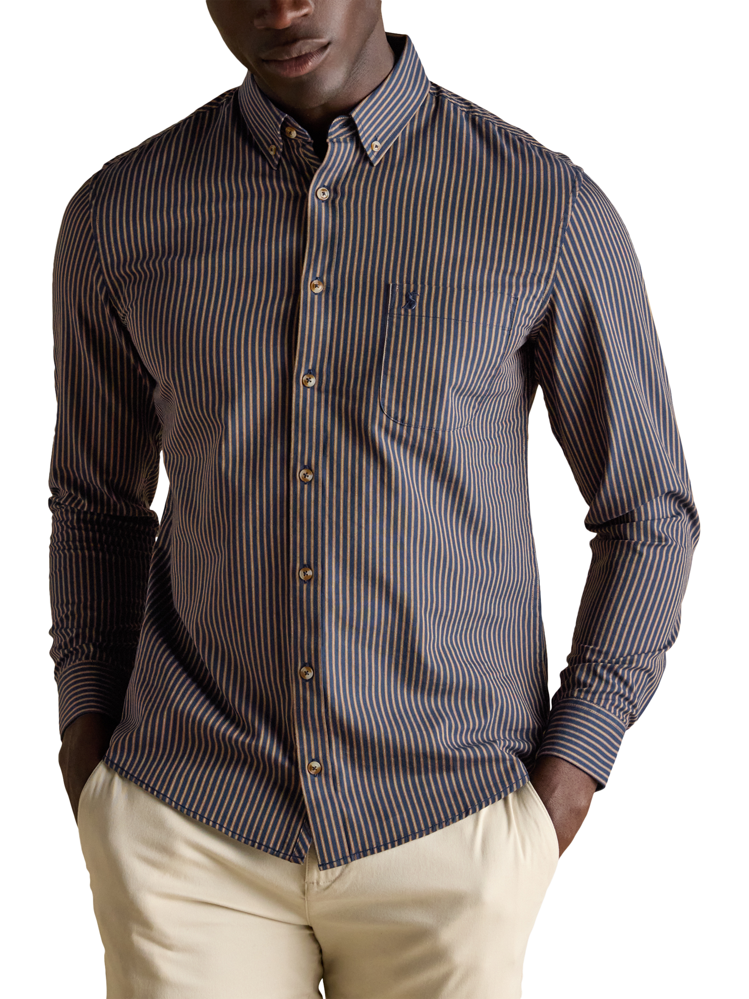 Product image 1 of 7, which shows Joules Cotton Stripe Oxford Shirt, Navy, S