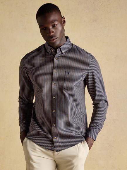 Joules Cotton Stripe Oxford Shirt, Navy