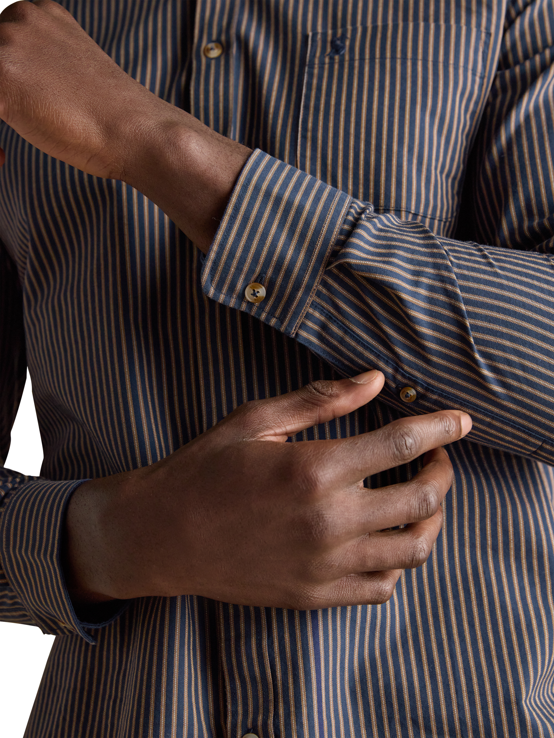 Product image 5 of 7, which shows Joules Cotton Stripe Oxford Shirt, Navy, S