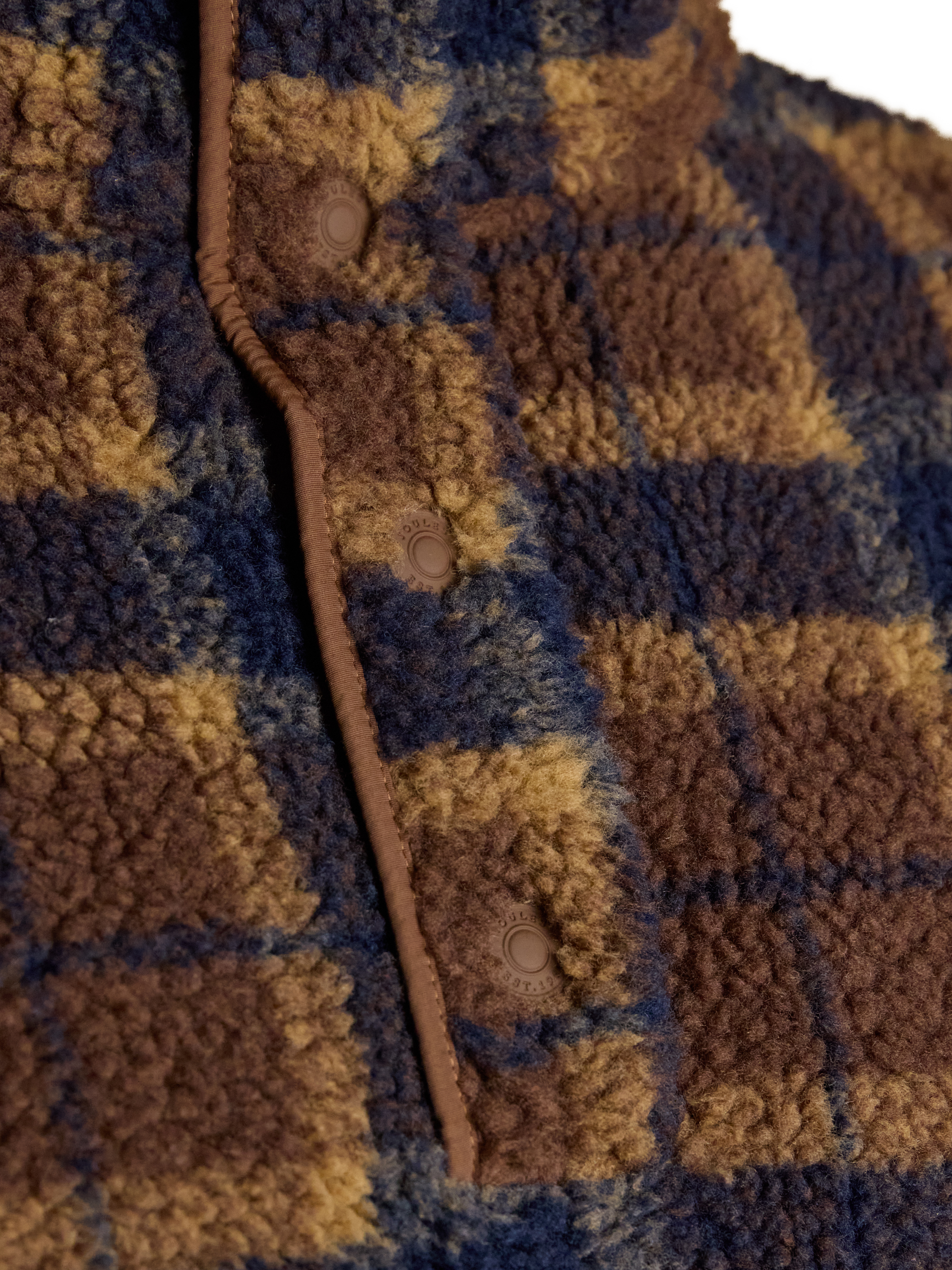 Product image 8 of 8, which shows Joules Overhead Check Borg Fleece Top, Brown, S