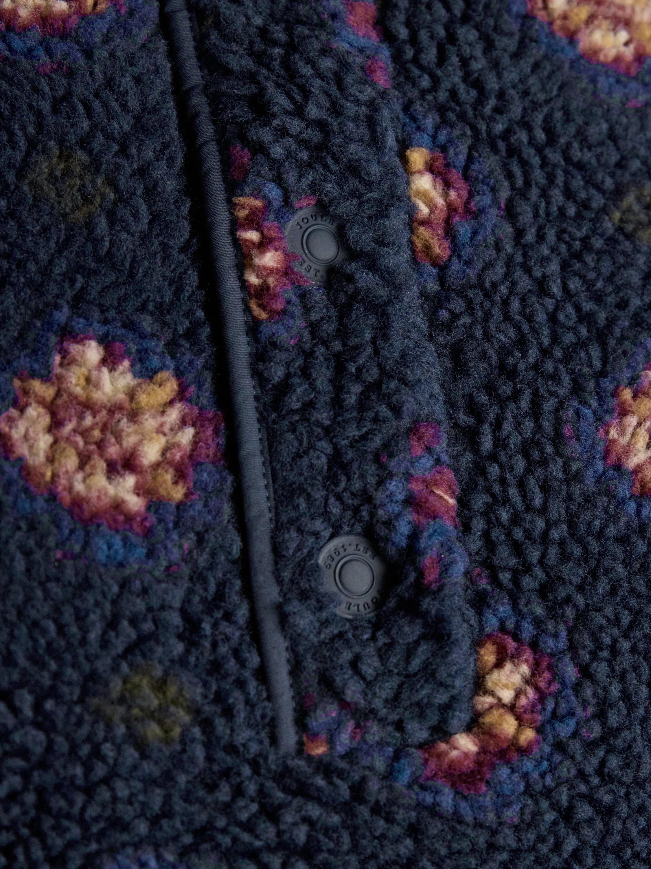Product image 7 of 9, which shows Joules Printed Borg Fleece Jacket, Navy, S