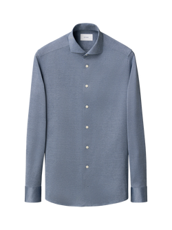 Eton Jacquard Jersey Cotton Knit Shirt, Dark Blue