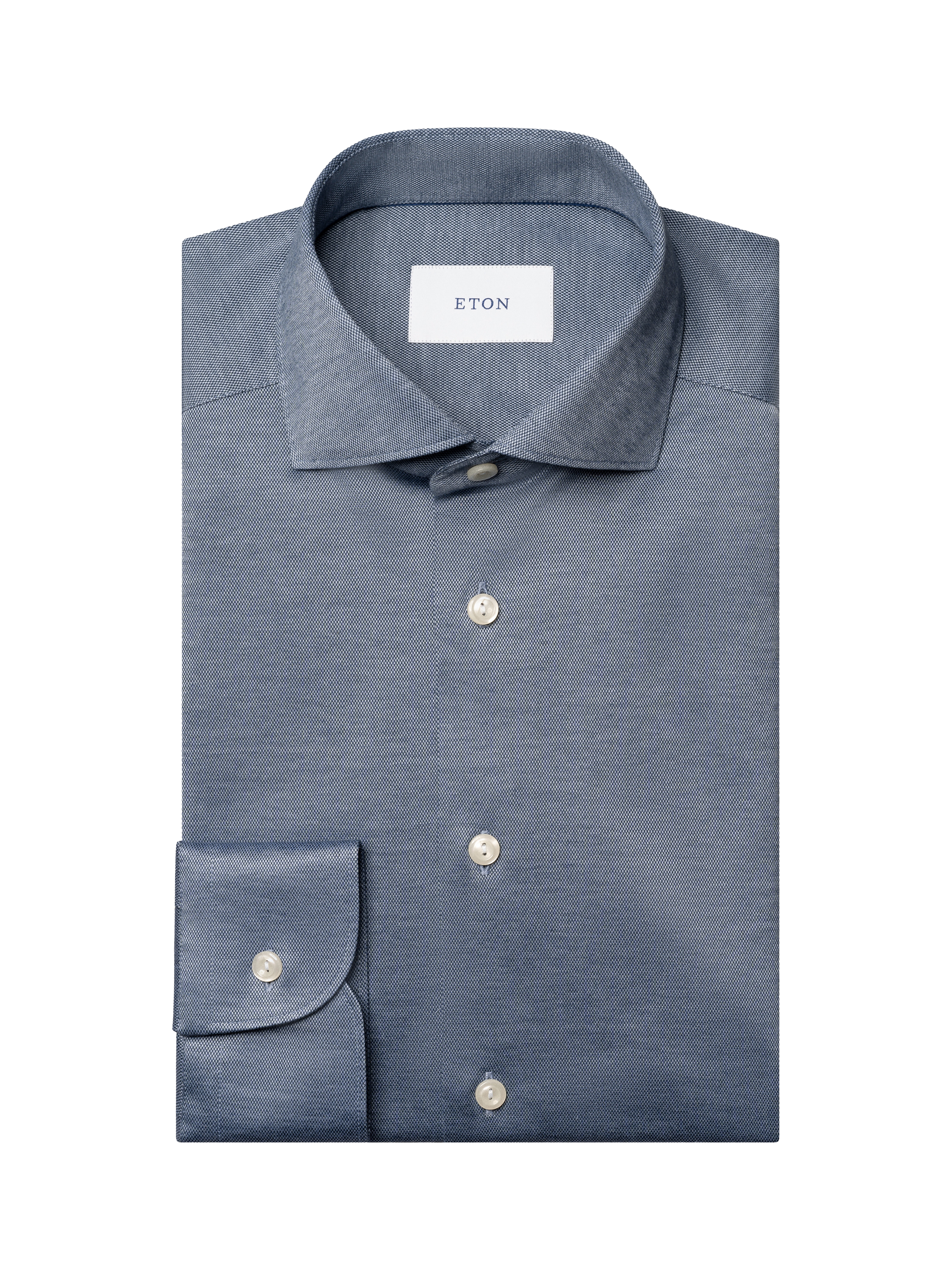 Product image 4 of 4, which shows Eton Jacquard Jersey Cotton Knit Shirt, Dark Blue, 14.5
