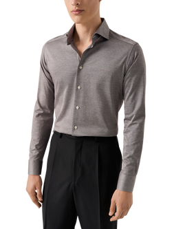 Eton Jacquard Jersey Cotton Knit Shirt, Brown