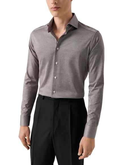 Eton Jacquard Jersey Cotton Knit Shirt, Brown