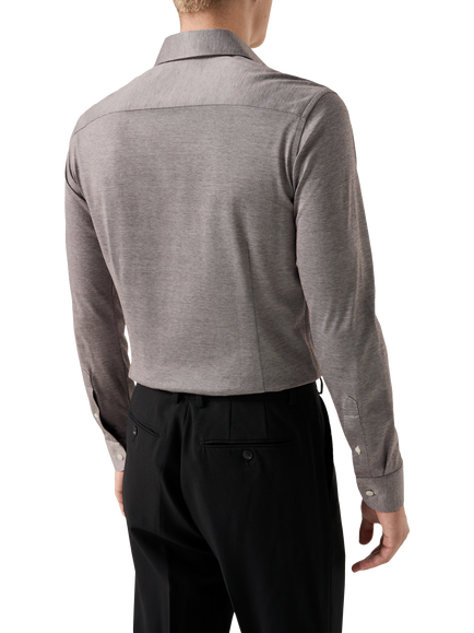 Eton Jacquard Jersey Cotton Knit Shirt - view 2, Brown