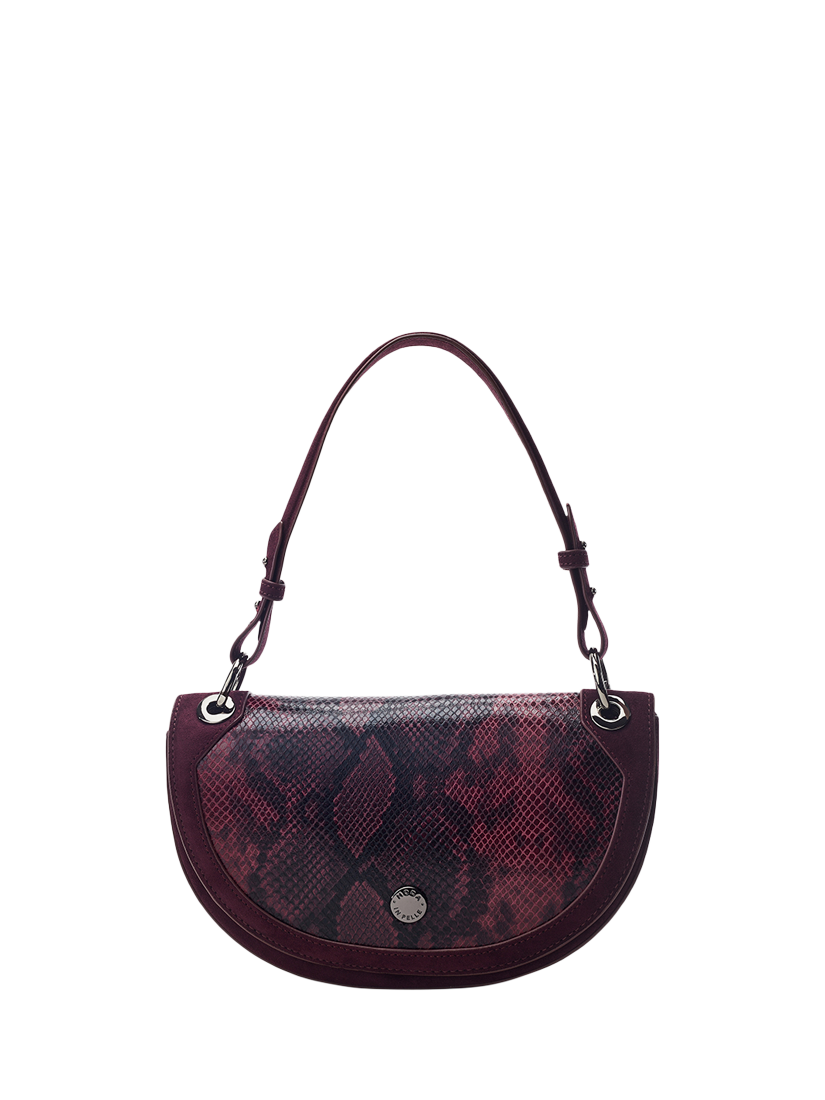 Product image 1 of 4, which shows Moda In Pelle Fillipa Curved Crossbody Bag, Burgundy