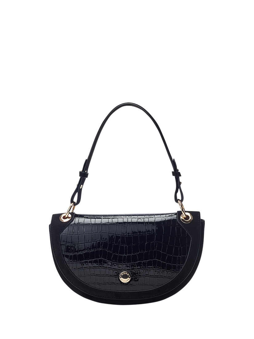 Product image 1 of 4, which shows Moda In Pelle Fillipa Curved Crossbody Bag, Black