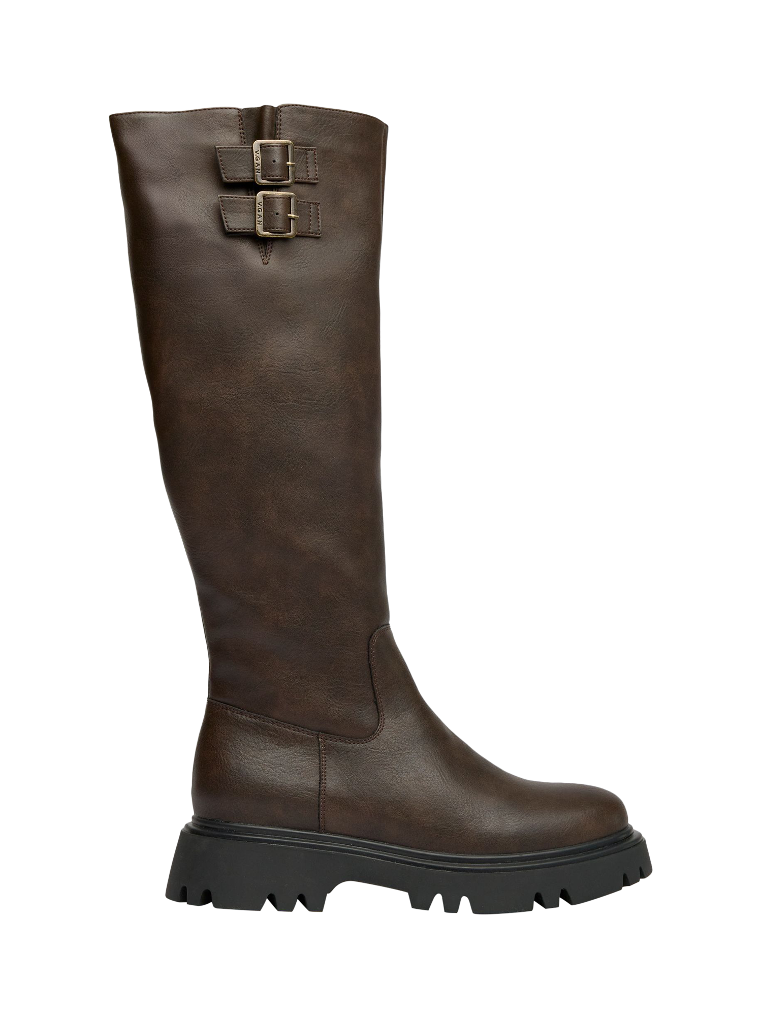 Product image 1 of 4, which shows V.GAN Vegan Bram Knee High Boots, Brown, 3