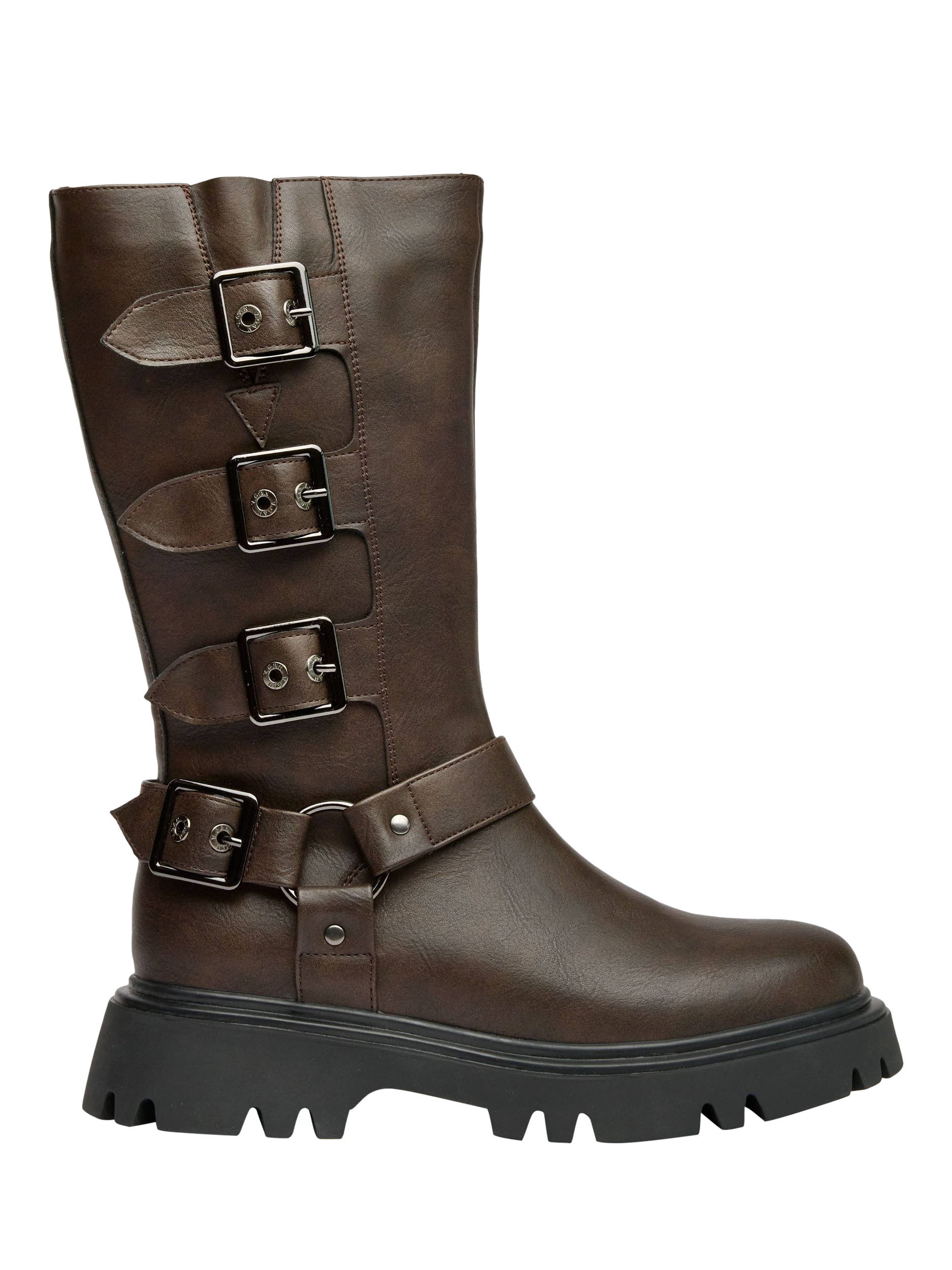 Product image 1 of 4, which shows V.GAN Vegan Cosmic Biker Boots, Brown, 3