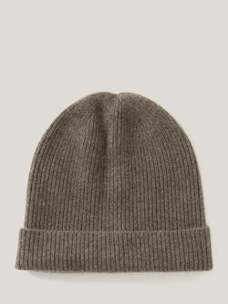 Jigsaw Ribbed Pure Cashmere Beanie Hat, Taupe
