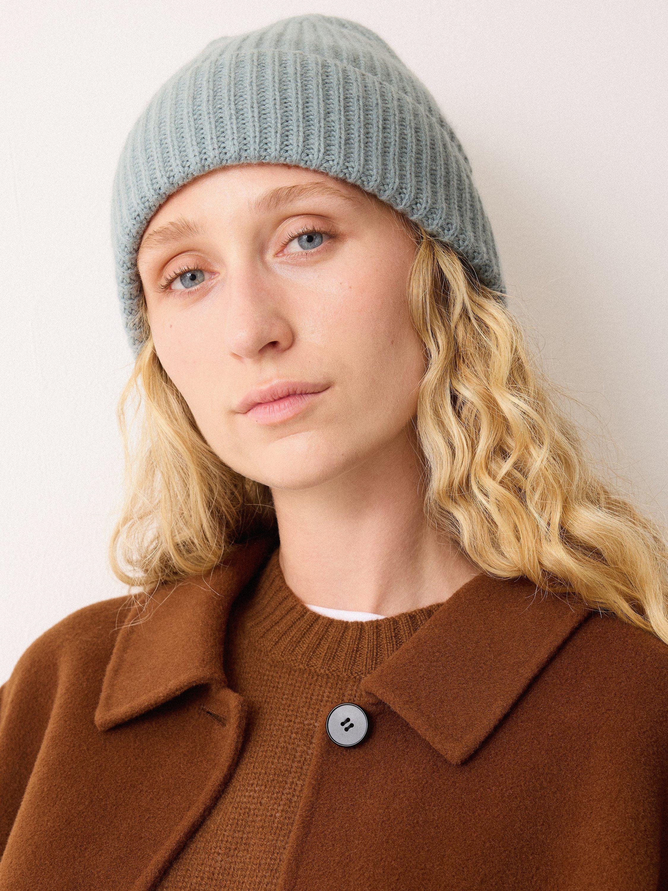 Product image 2 of 3, which shows Jigsaw Wool Cashmere Blend Rib Beanie, Blue, One Size
