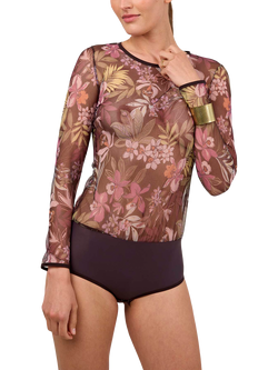 Maison Lejaby Nufit Garden Long Sleeve Floral Print Bodysuit, Nighty Garden, Nighty Garden