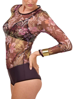 Maison Lejaby Nufit Garden Long Sleeve Floral Print Bodysuit, Nighty Garden - view 2, Nighty Garden