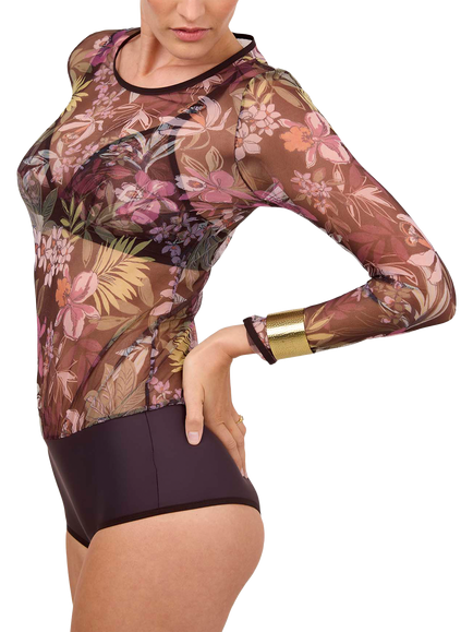 Maison Lejaby Nufit Garden Long Sleeve Floral Print Bodysuit, Nighty Garden - view 2, Nighty Garden