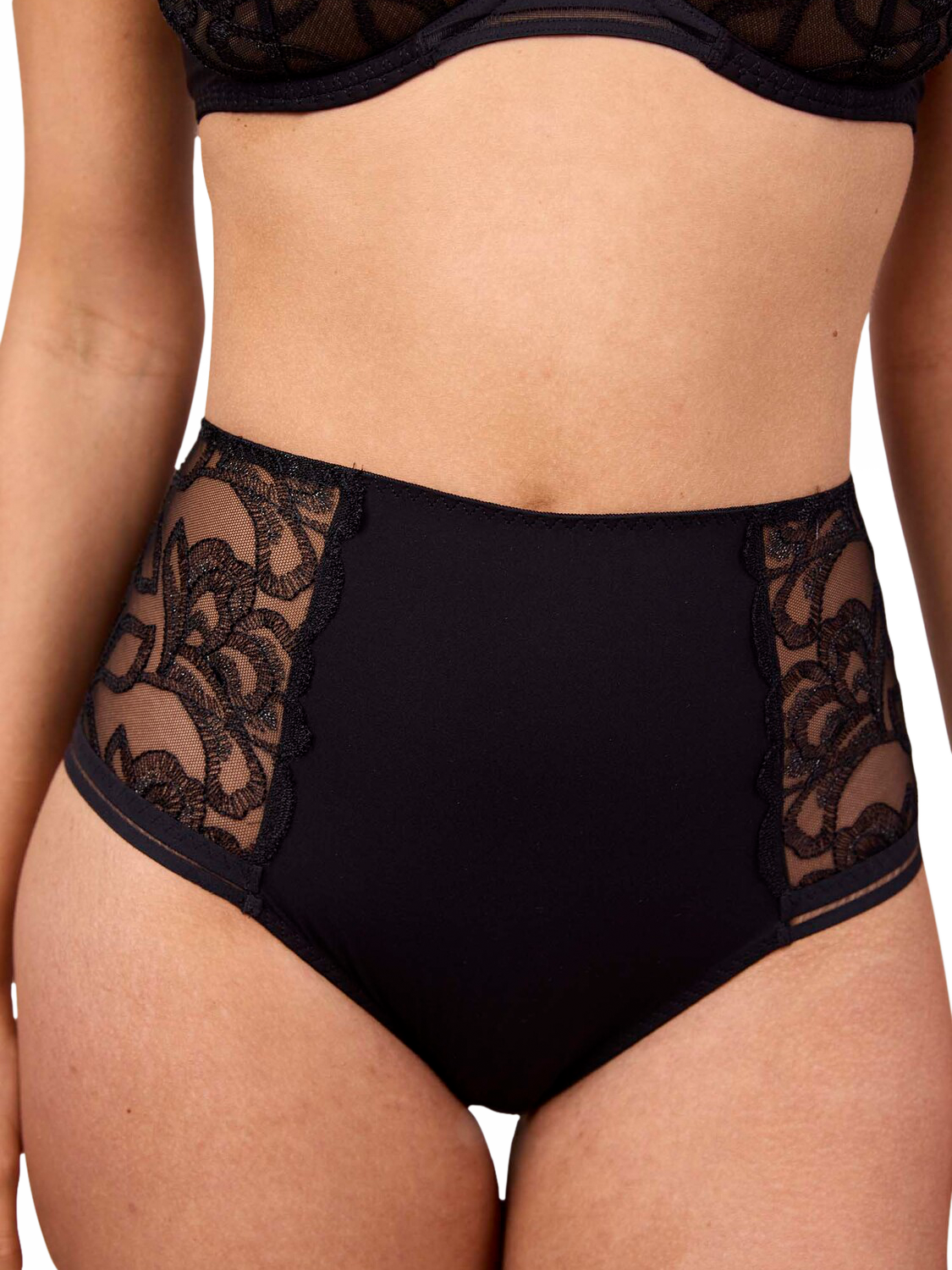 Product image 4 of 5, which shows Maison Lejaby Sublime Lace Broidery High Waisted Briefs, Noir, 6