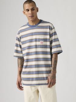 Levi's Cotton Regular Fit Short Sleeve Stripe Workwear T-Shirt, White Sand Heather, White Sand Heather