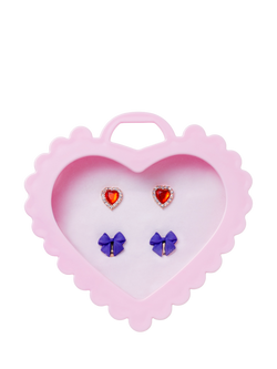 Stych Kids' Clip On Earrings Heart Gift Box, Set of 2, Multi, Multi