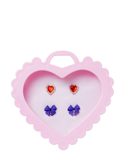 Stych Kids' Clip On Earrings Heart Gift Box, Set of 2, Multi, Multi