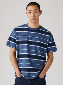 Levi's Red Tab Cotton Blend Regular Fit Stripe T-Shirt, Sunshine Blue, Sunshine Blue