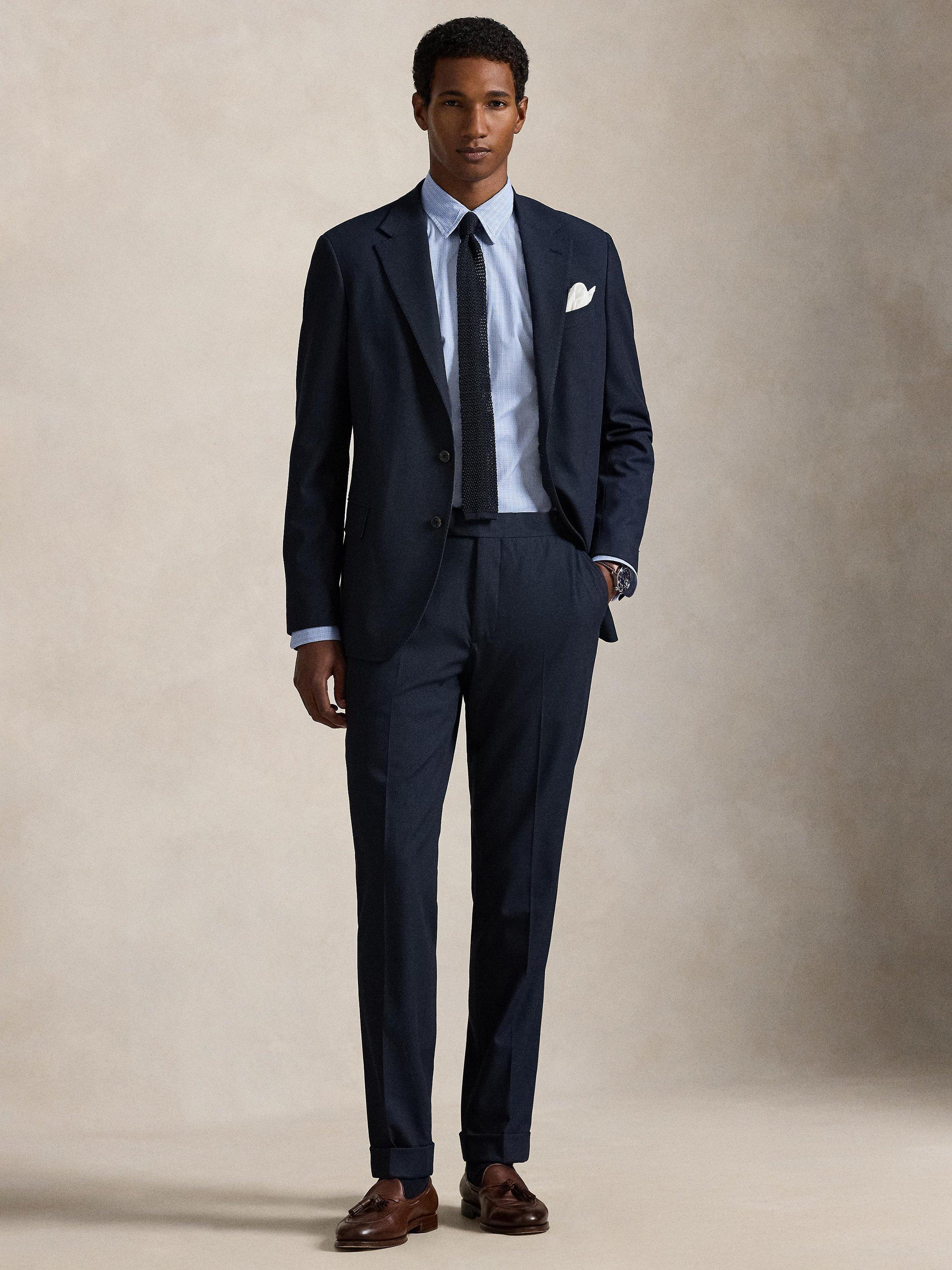 Product image 4 of 5, which shows Ralph Lauren Woven Suit Trousers with Wool, Bright Navy Multi, 32R