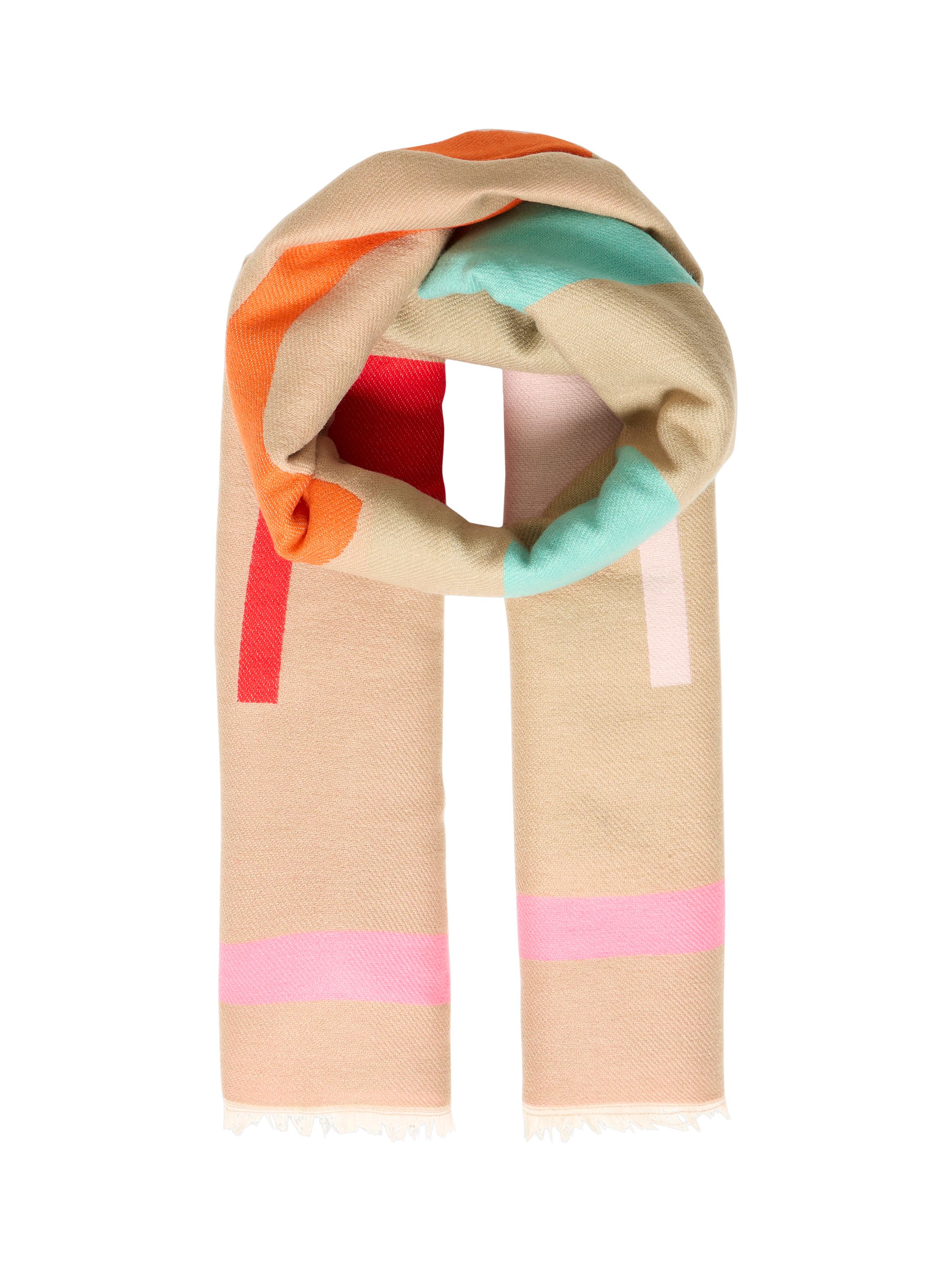 Product image 1 of 2, which shows ICHI Amagdalena Colour-Block Scarf, Red Dahlia, One Size