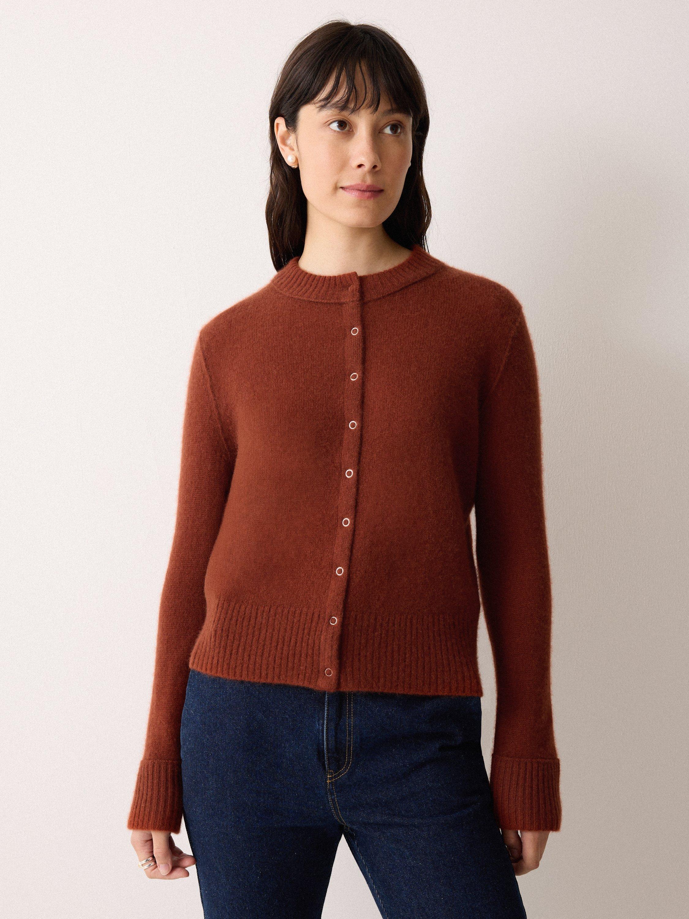 Product image 1 of 5, which shows Jigsaw Cloud Cashmere Petersham Cardigan, Auburn, M