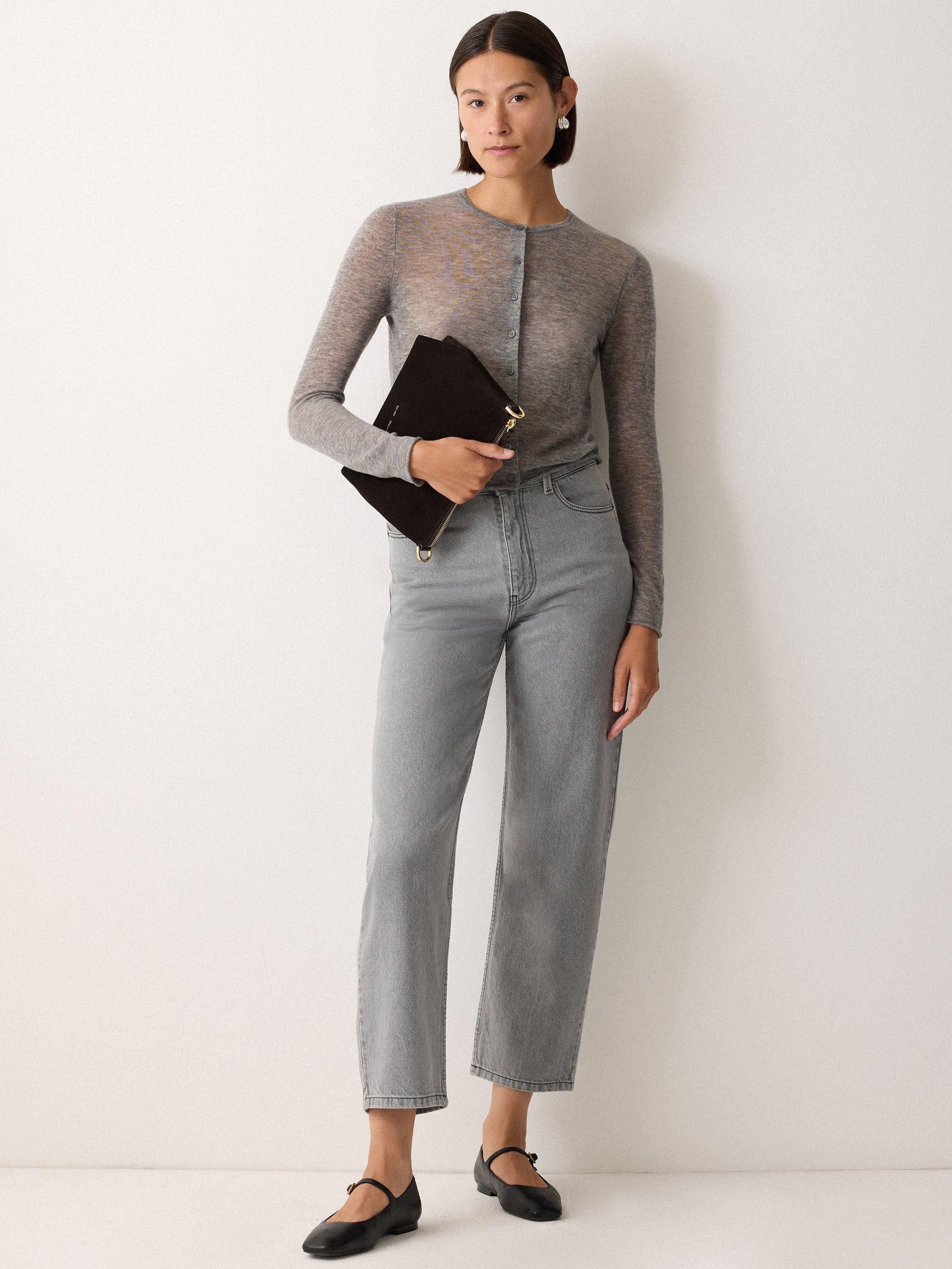 Product image 4 of 5, which shows Jigsaw Tissue Round Neck Slim Wool Cardigan, Grey, S