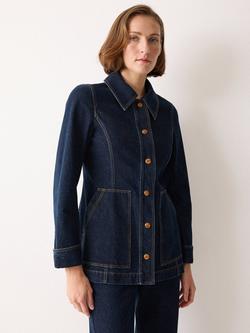 Jigsaw Tailored Panelled Denim Jacket, Indigo, Indigo