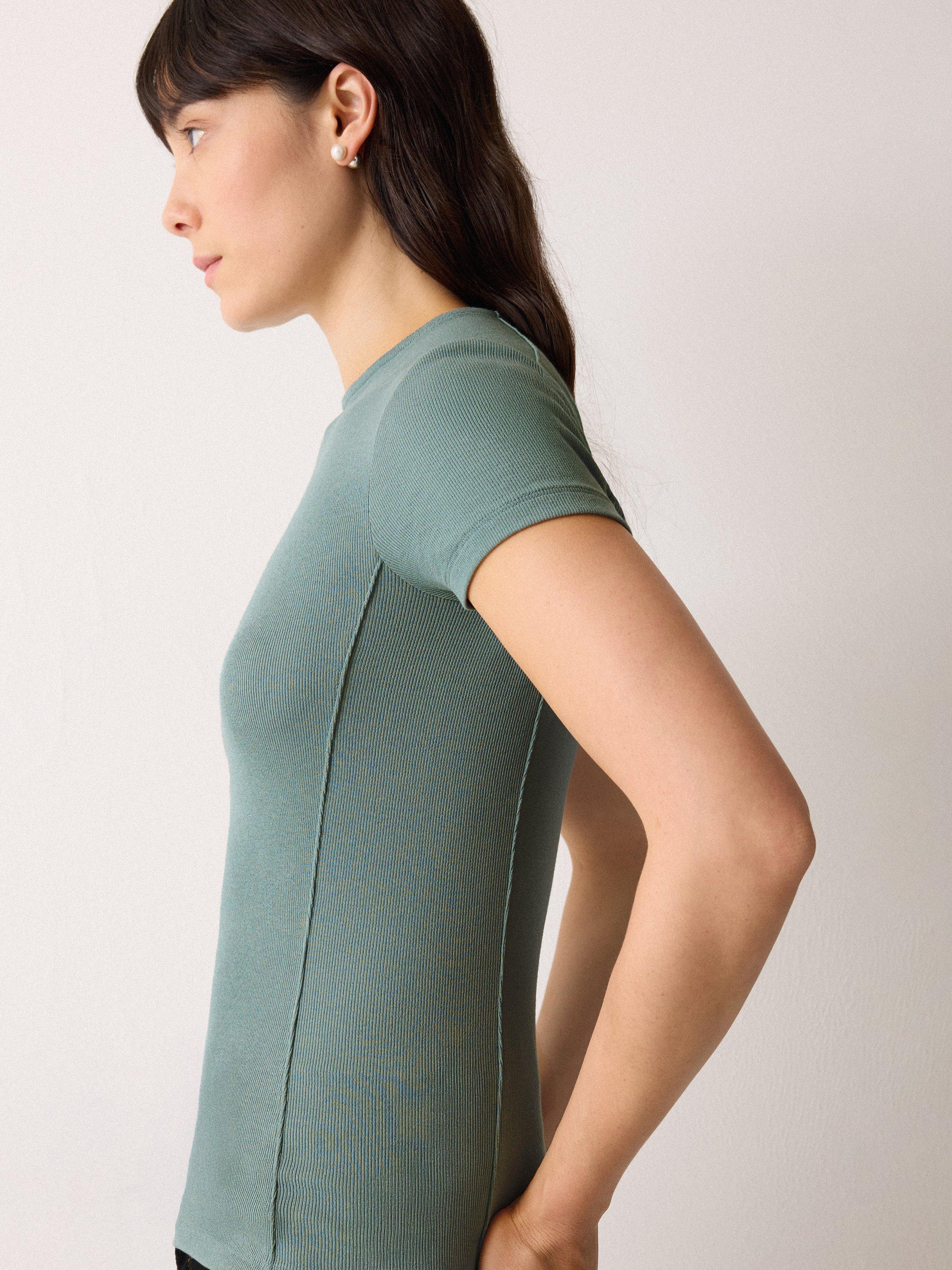 Product image 3 of 5, which shows Jigsaw High Round Neck Seam Detail Top, Blue, XS