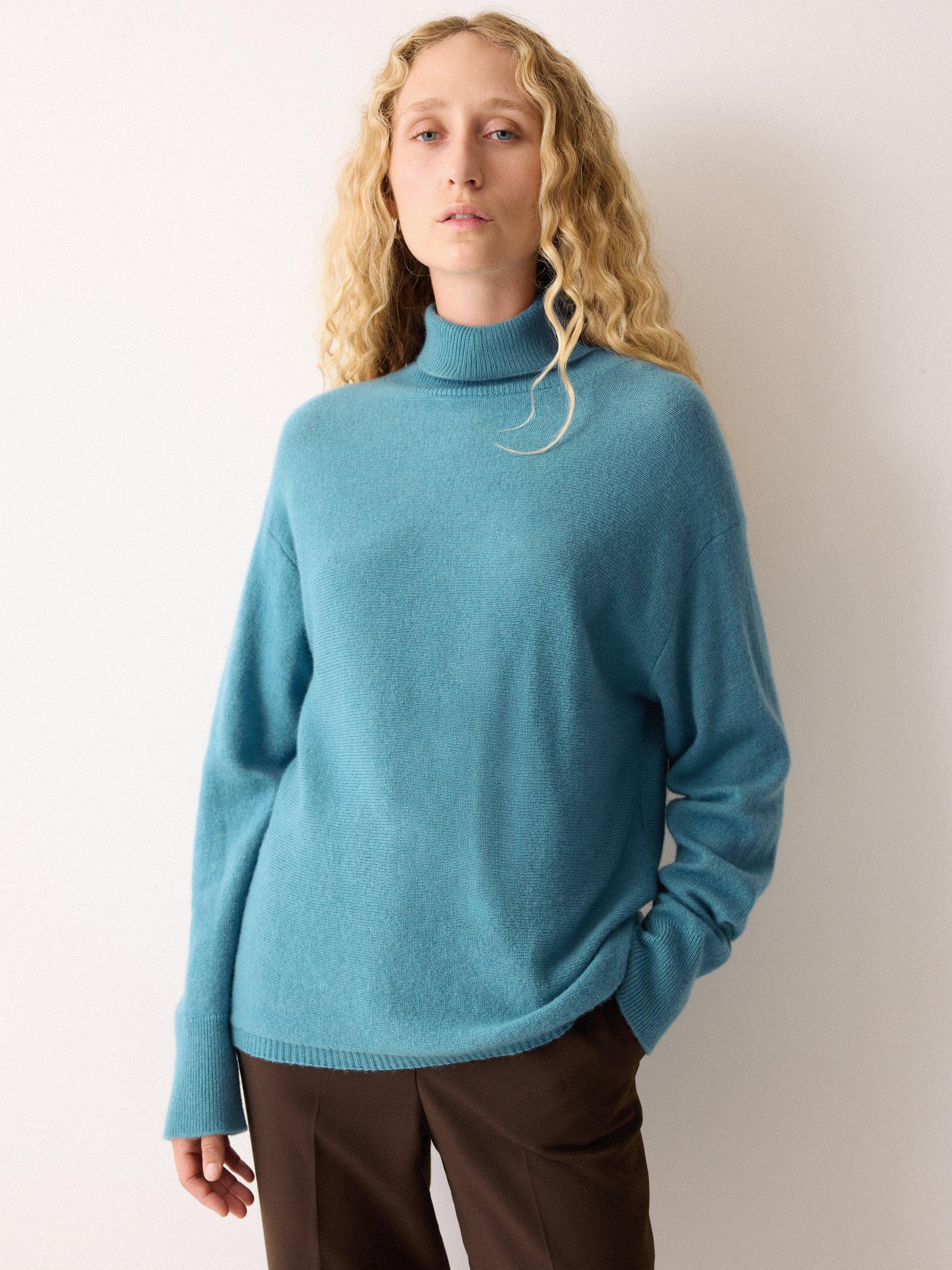 Product image 1 of 6, which shows Jigsaw Wool Rich Turtleneck Jumper, Blue, XS