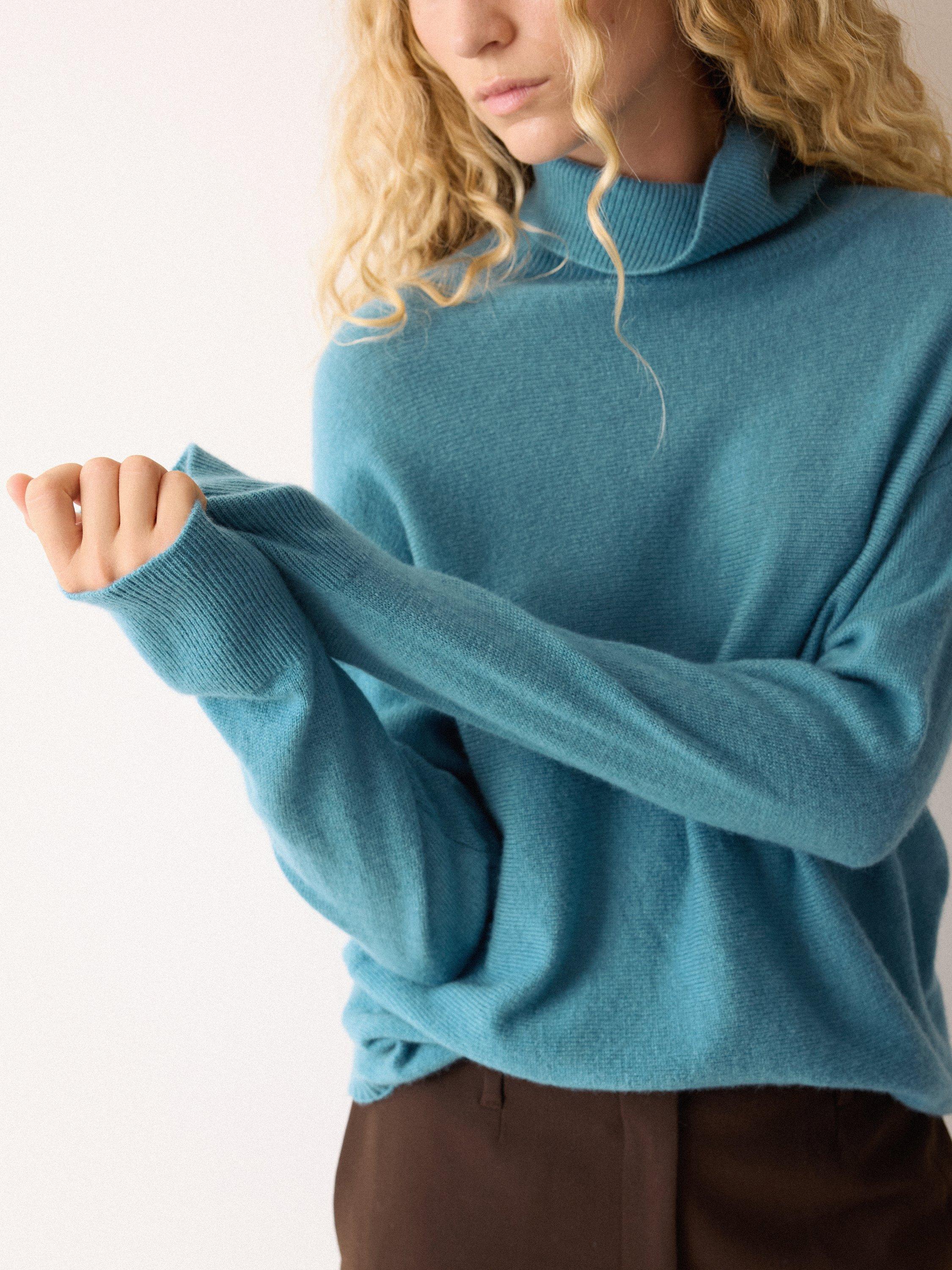 Product image 3 of 6, which shows Jigsaw Wool Rich Turtleneck Jumper, Blue, XS
