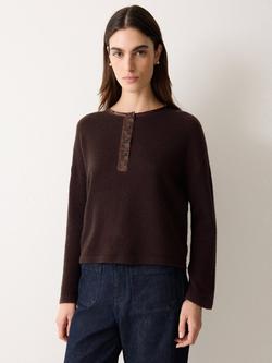 Jigsaw Wool Blend Satin Trim Top, Brown