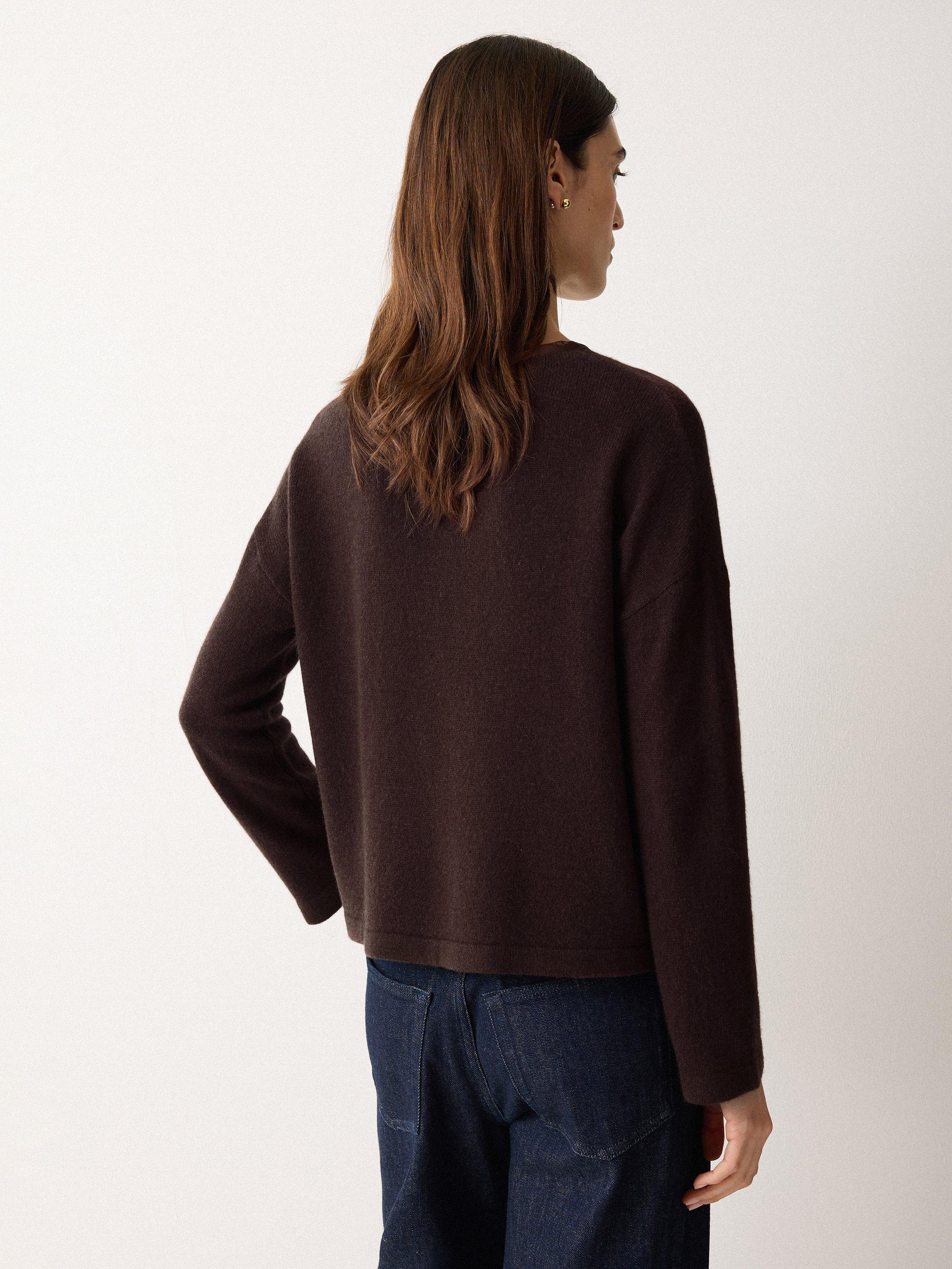 Product image 2 of 5, which shows Jigsaw Wool Blend Satin Trim Top, Brown, XL