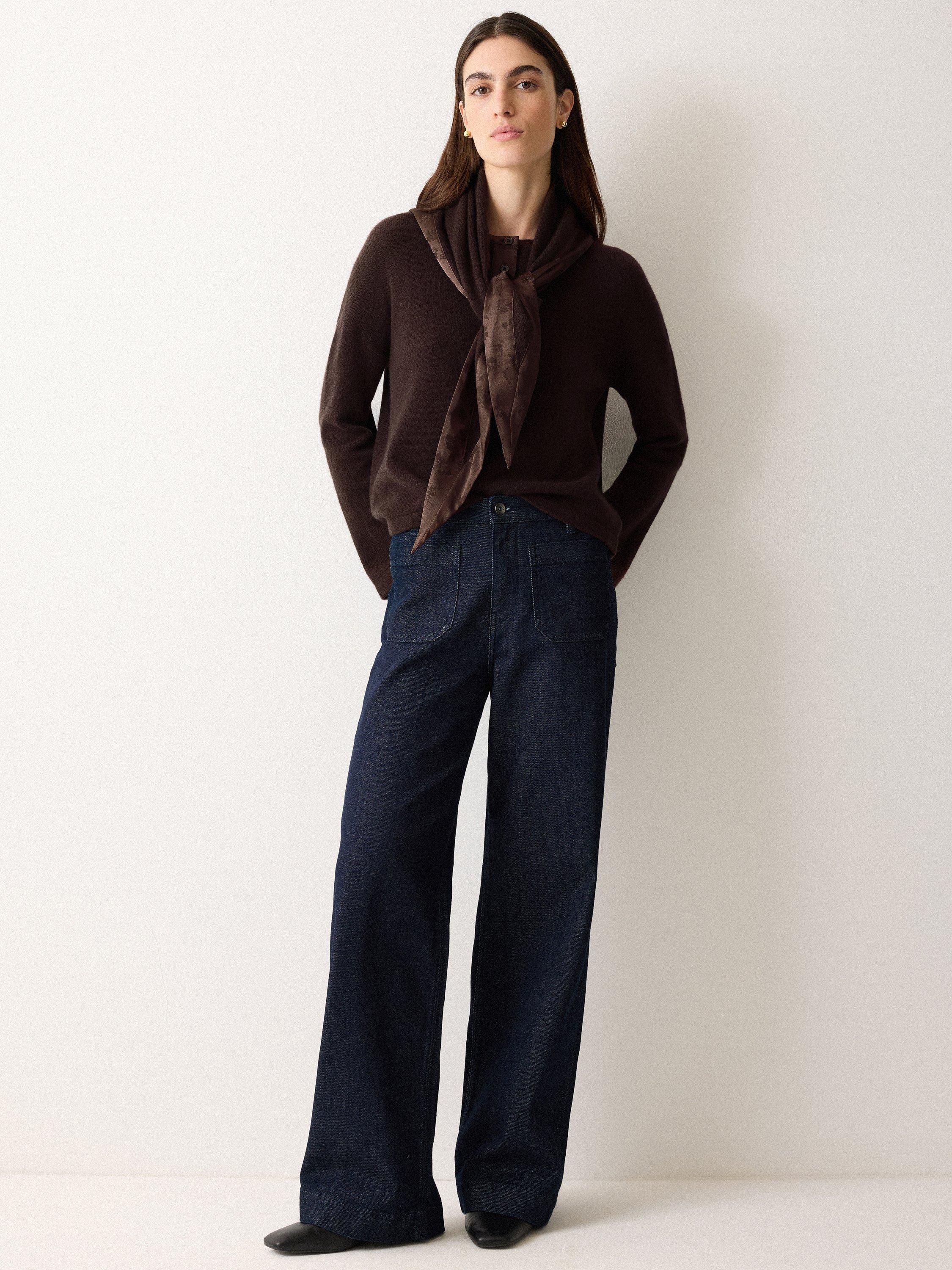 Product image 4 of 5, which shows Jigsaw Wool Blend Satin Trim Top, Brown, XL