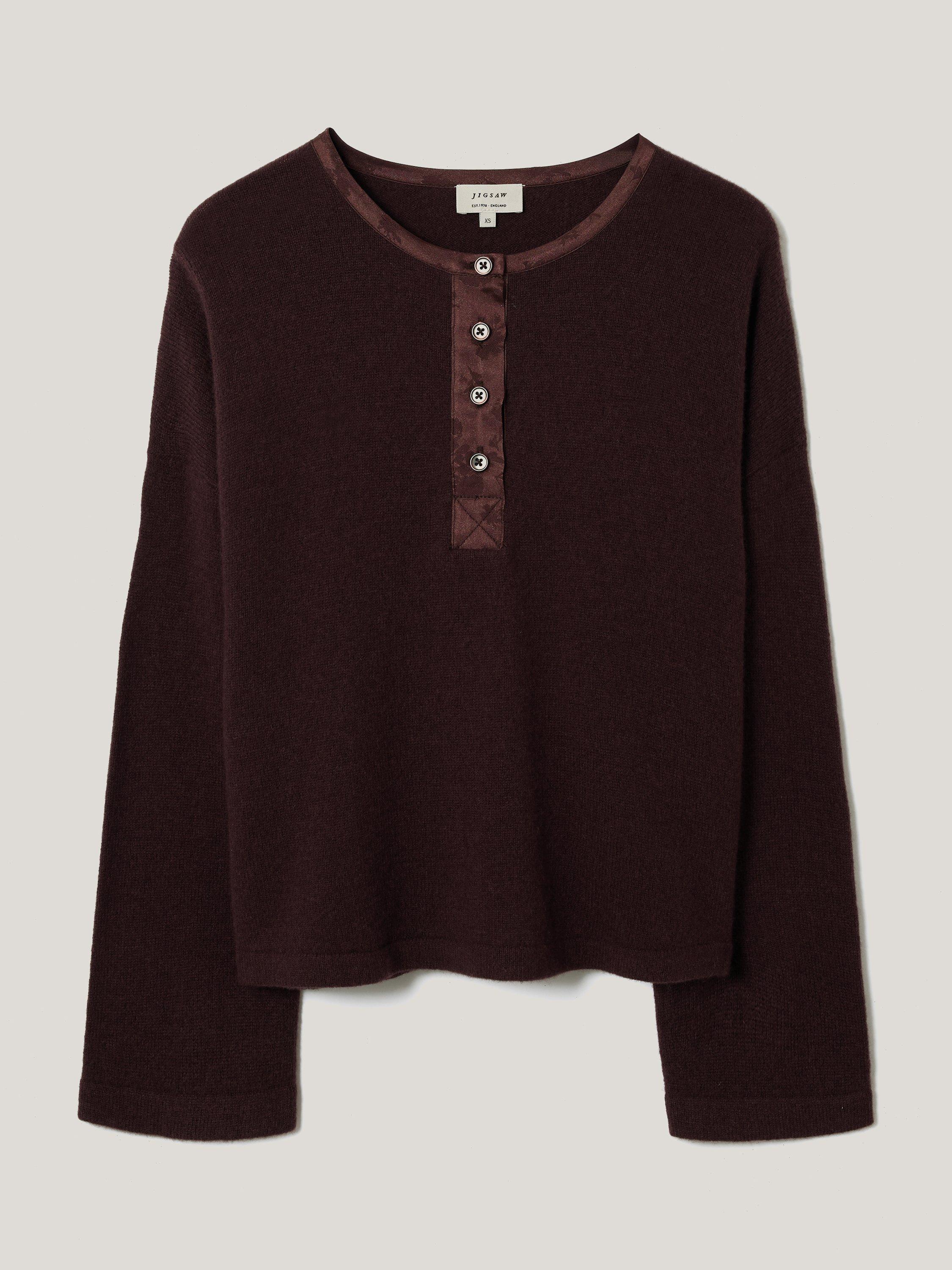 Product image 5 of 5, which shows Jigsaw Wool Blend Satin Trim Top, Brown, XL