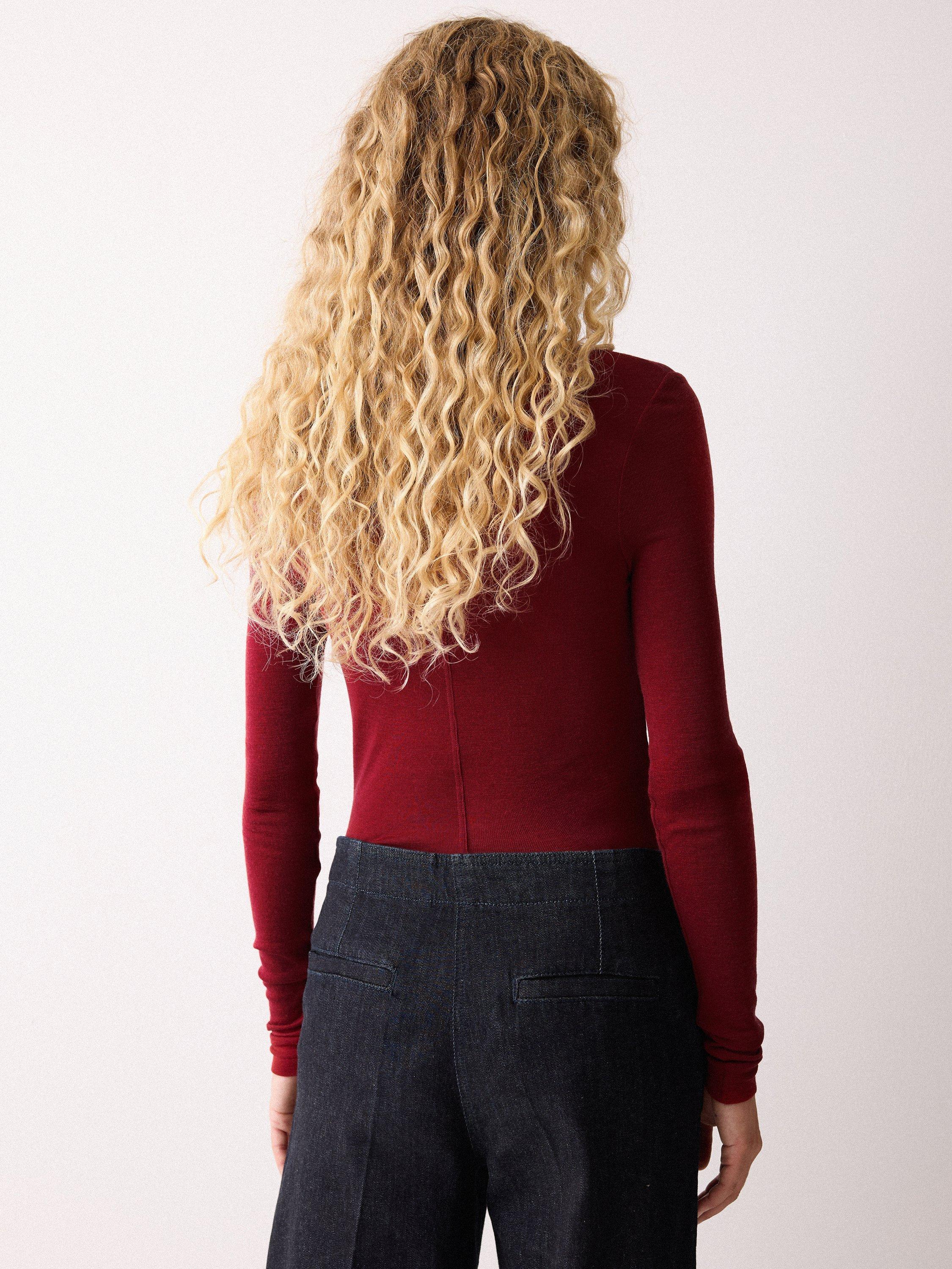 Product image 2 of 5, which shows Jigsaw Wool Jersey Merino Wool Polo Neck Top, Red, M