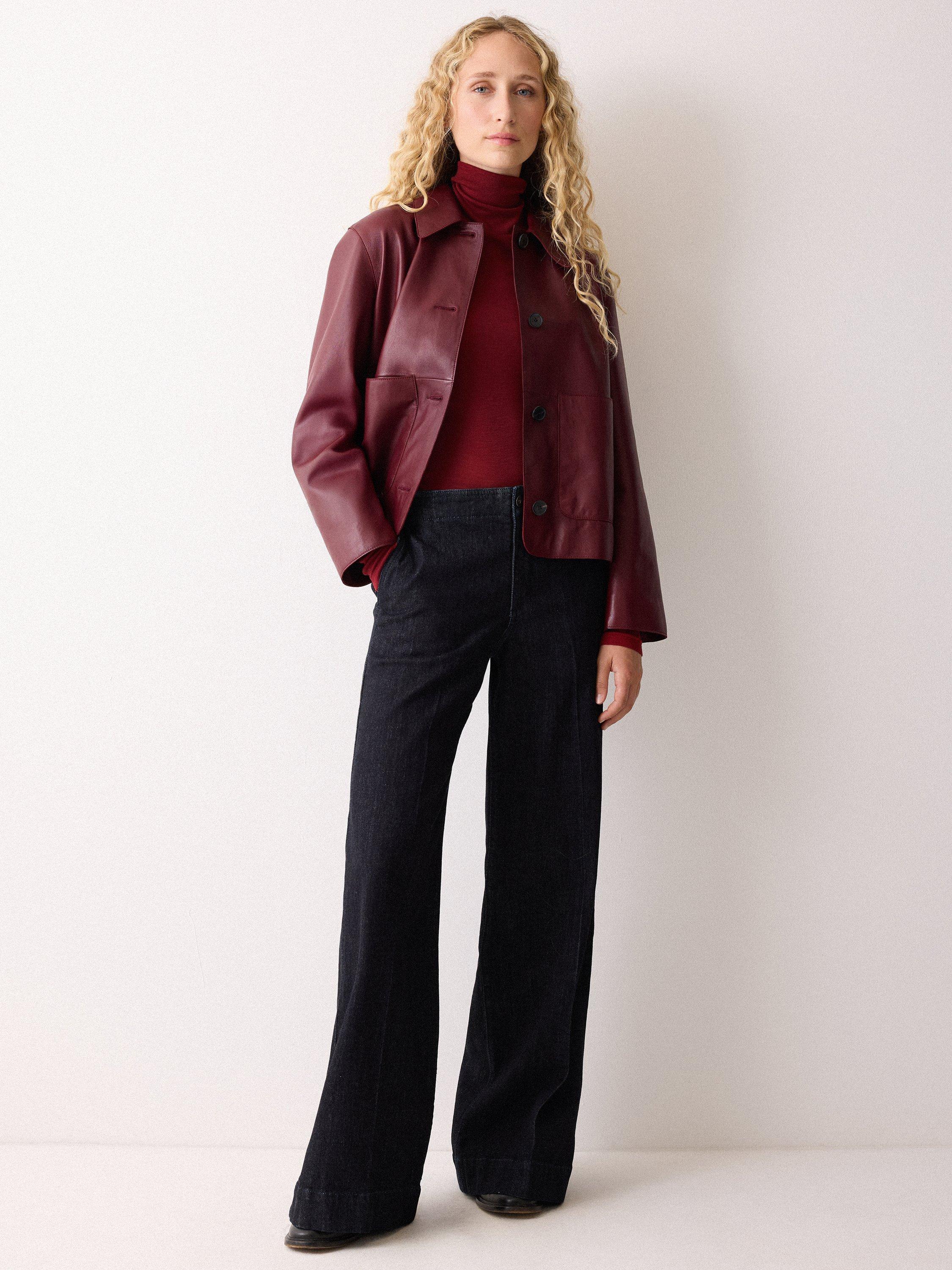 Product image 4 of 5, which shows Jigsaw Wool Jersey Merino Wool Polo Neck Top, Red, M