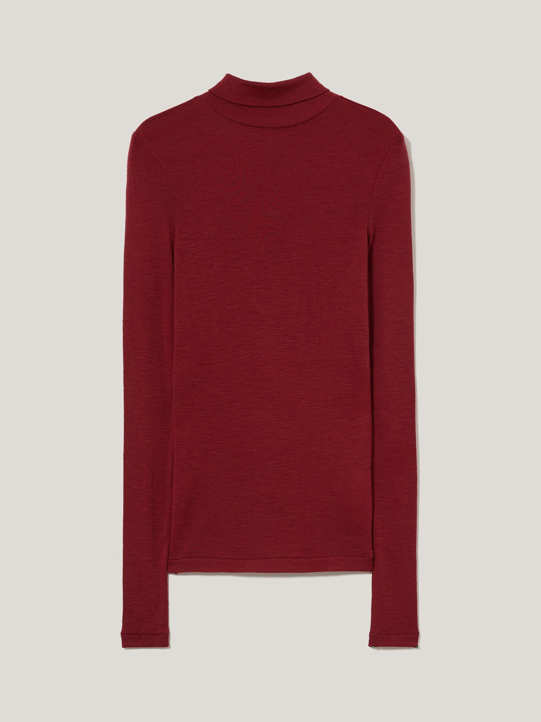 Product image 5 of 5, which shows Jigsaw Wool Jersey Merino Wool Polo Neck Top, Red, M